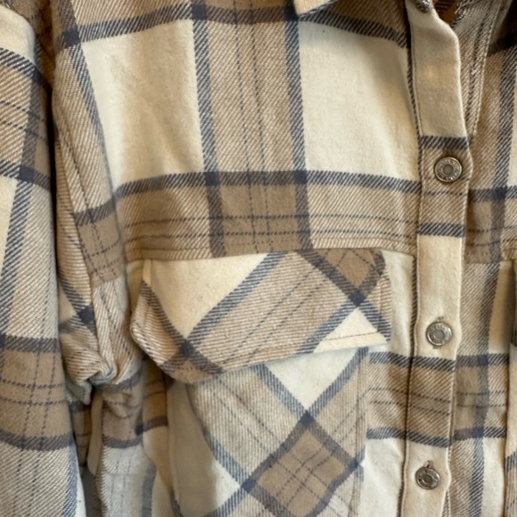 Zara Girls Cream Tan And Gray Flannel Shirt NWT - Picture 3 of 7